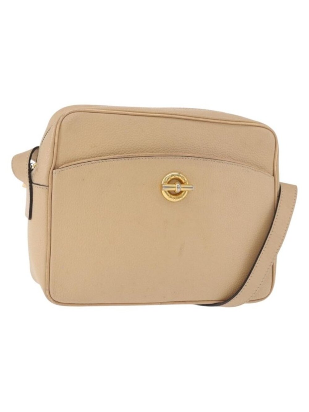 Authentic CELINE Shoulder Bag Leather Beige Gold